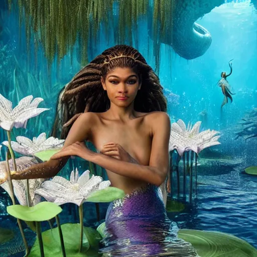 prompthunt: african supermodel mermaid tangled in a underwater