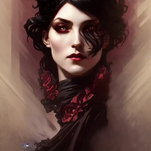 Prompt: elegant victorian vampire, portrait, intricate, elegant, highly detailed, digital painting, artstation, concept art, rough, sharp focus, illustration, art by artgerm and greg rutkowski and alphonse mucha