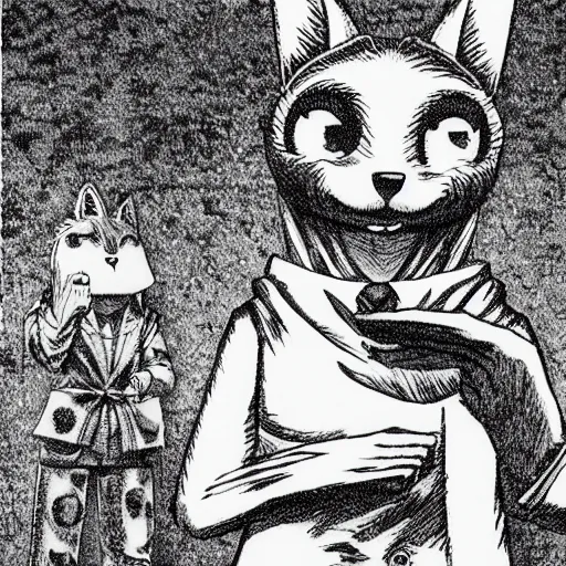 Prompt: Beastars Legoshi by Kentaro Miura :: Manga panel,