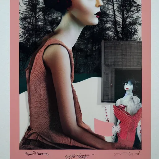 Image similar to intrusive thouhts, toshiko okanoue, conrad roset, beeple, screen print, limited colors