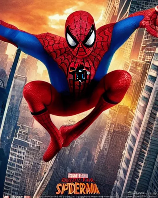 Prompt: Patrick Star as Spiderman, Movie poster,