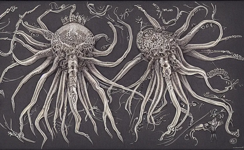 Image similar to sci - fi biomechanical, monster character design, fantasy. intricate jellyfish crab eagle lizard biomechanical. by ernst haeckel