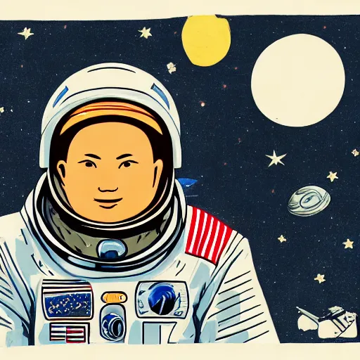 Image similar to astronaut, in Hiroaki Tsutsumi style