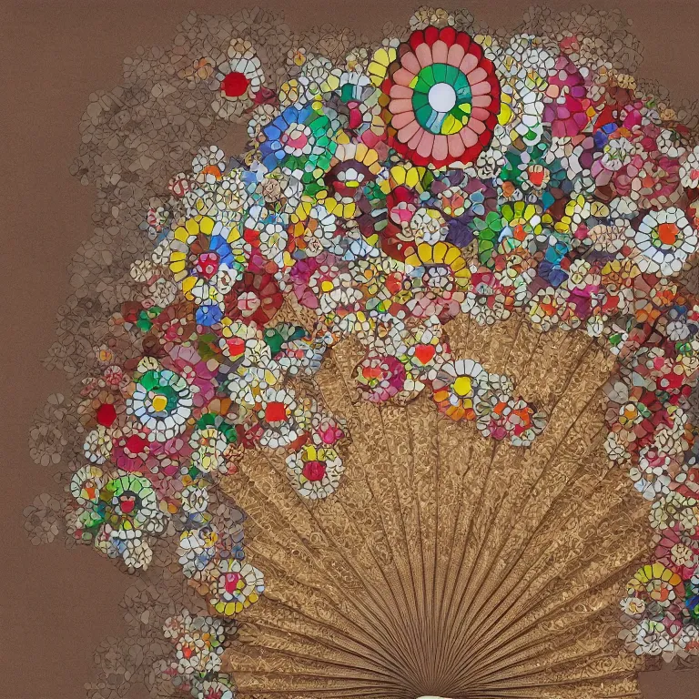 Prompt: japanese silk fan pattern, takashi murakami, digital painting, highly detailed, intricate, elegant, artstation, concept art, beautiful,