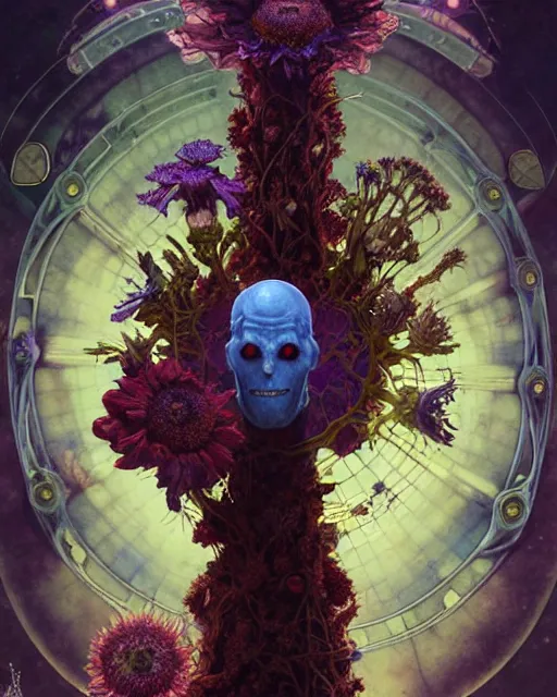 Image similar to the platonic ideal of flowers, rotting, insects and praying of cletus kasady carnage thanos nazgul doctor manhattan chtulu mandelbulb spirited away bioshock davinci heavy rain, d & d, fantasy, ego death, decay, dmt, psilocybin, art by artgerm and greg rutkowski and alphonse mucha