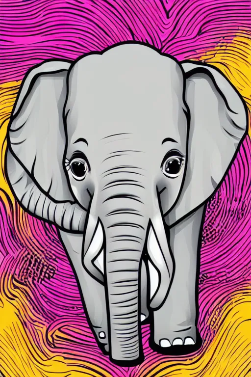 Image similar to A portrait of a baby elephant, sticker, highly detailed, colorful, illustration, smooth and clean vector curves, no jagged lines, vector art, smooth