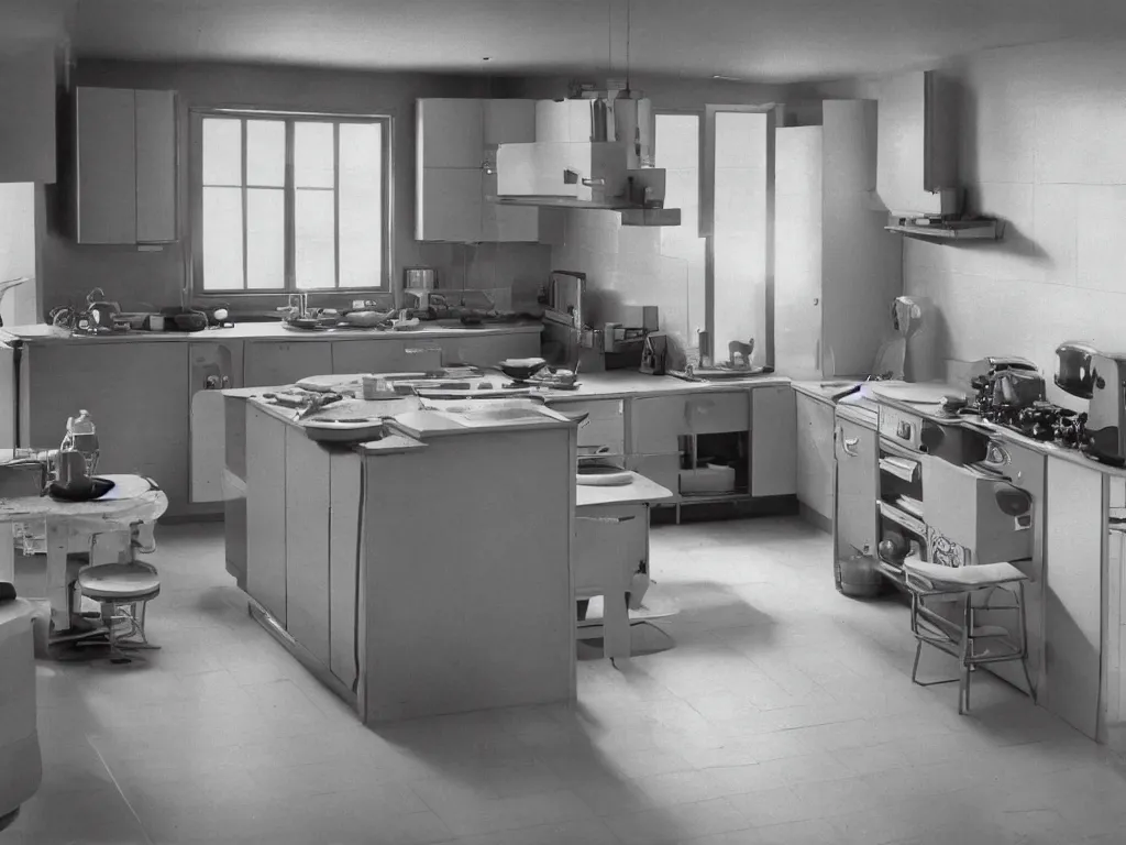 Prompt: 1 9 7 0 kitchen ultrarealistic photography