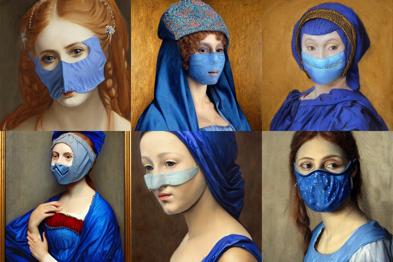 Prompt: The beautiful woman in blue mask in the old masters style, grisaille, highly detailed oil painting, 4k, masterpiece