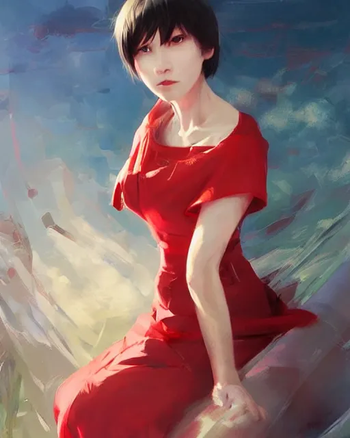 Image similar to elegant ada wong in a red cottagecore dress, portrait, illustration, rim light, top light, summer clear blue sky, perfectly shaded, soft painting, art by krenz cushart and wenjun lin