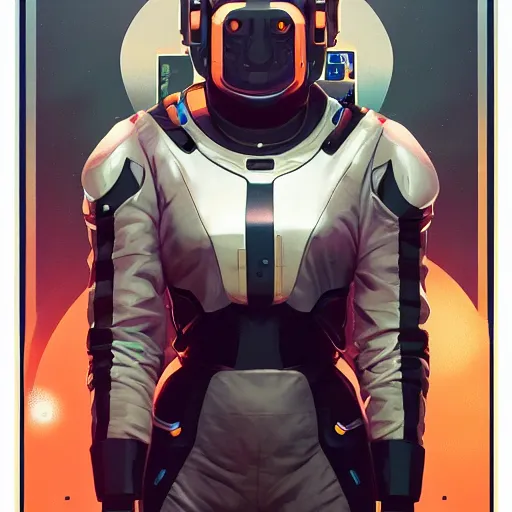 Image similar to symmetry! futuristic robotic astronaut, apex legends, illustration, art by artgerm and greg rutkowski and alphonse mucha