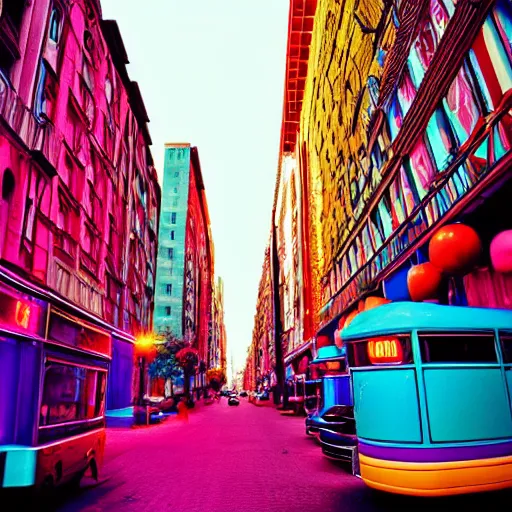 Image similar to photo of street city, disco colors