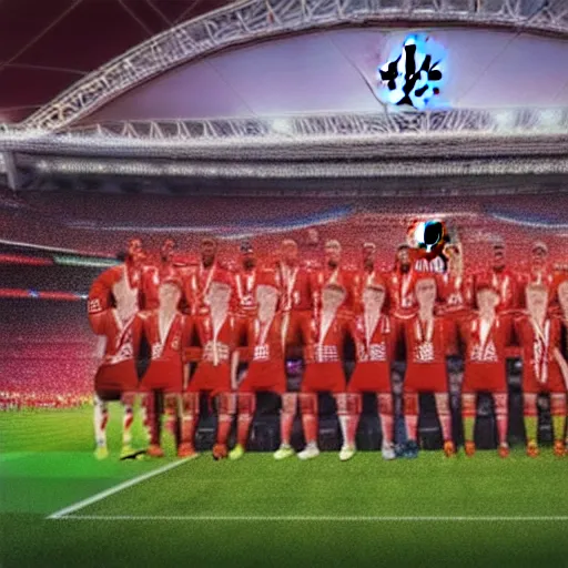 Image similar to photo of players, people, football club spartak moscow wins the 2 0 2 4 champions league final at wembley stadium, digital painting, aesthetic, smooth, sharp focus, highly detailed painting by soviet realism, 8 k w 1 0 2 4