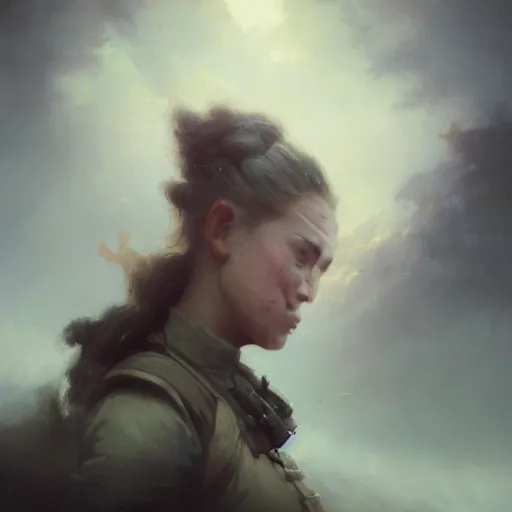 Prompt: cinematic shot epic portrait an female soldier smiling, majestic, beautiful, blush, sweaty skin, battlefield backround, broad light, ambient occlusion, volumetric light effect, made by ivan aivazovsky, peter mohrbacher, greg rutkowski, matte painting, trending on artstation, 4 k, perfectly defined features, digital painting, cinematic, epic, highly detailed,