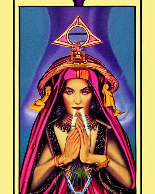 Prompt: “ a 1 9 8 0 s pulp poster of the high priestess tarot card, detailed, 4 k, poster design ”