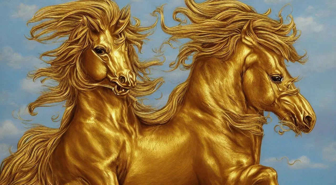 Image similar to a beautiful golden pegasus, realistic, detailed, painting