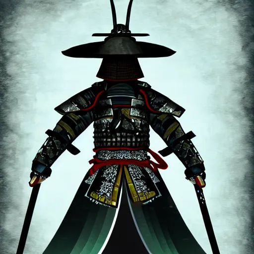 Prompt: japanese samurai boss inspired from dark souls 3, digital illustration, highly detailed art, 8k image quality