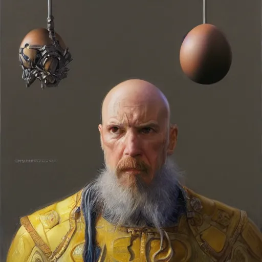 Image similar to The man with an egg for a head portrait art by Donato Giancola and Bayard Wu, digital art, trending on artstation, 4k