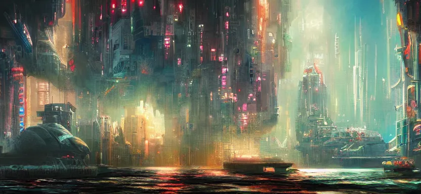 Image similar to beautiful masterpiece painting of a futuristic city under the sea, cyberpunk, by juan ortiz 8k,