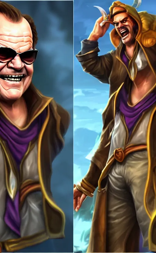 Image similar to Jack Nicholson as a character in the game League of Legends, with a background based on the game League of Legends, detailed face, old 3d graphics