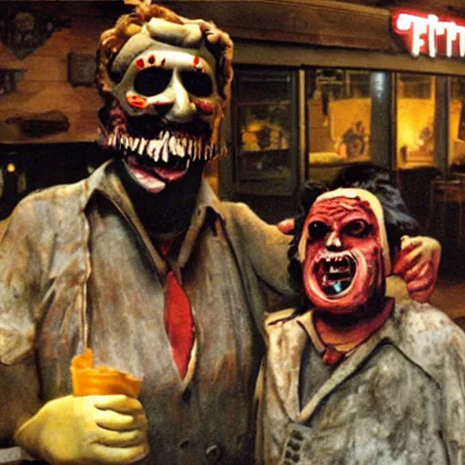 Prompt: Leatherface fast food restaurant