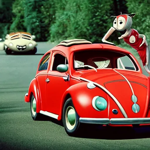 Prompt: a hybrid lady bug and'herbie the love bug'car, imax, 7 0 mm, movie still