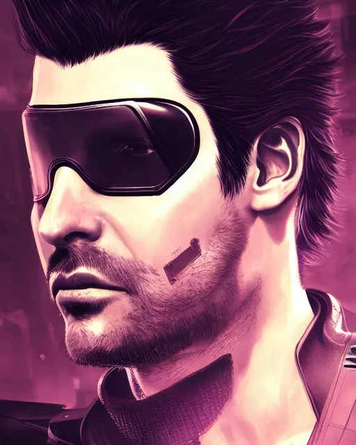 Prompt: portrait of adam jensen, cyberpunk, artstation trending, deviantart, highly detailed, focus, smooth, by hirohiko araki, yoshitaka amano