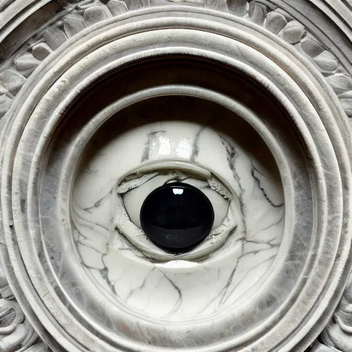 Prompt: marble statue of an intricately detailed eye floating, centered with black background