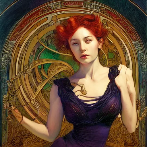 Image similar to an art nouveau painting in the style of donato giancola, and in the style of charlie bowater, and in the style of lulu chen. symmetry, smooth, sharp focus, semi - realism, intricate detail.