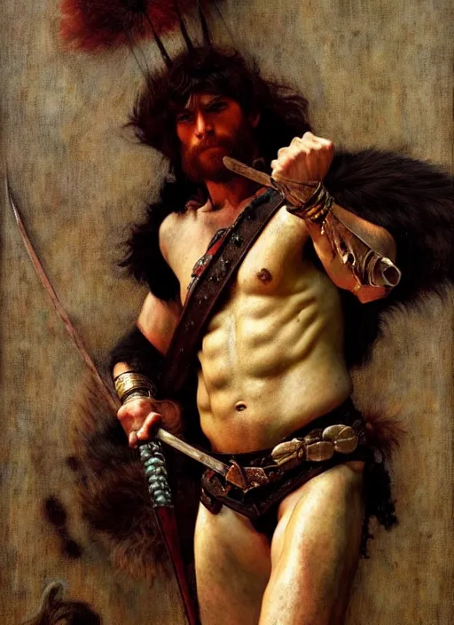 Prompt: barbarian, full body, dnd character art portrait, dramatic lighting, vivid colors by edgar maxence and caravaggio.
