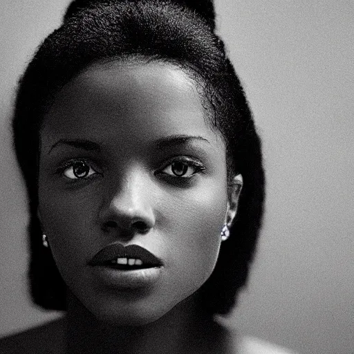 Prompt: beautiful black woman, in darkness, realistic, hyper details, irwin penn, full HD, 8k