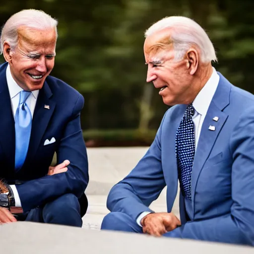 Image similar to A photo of joe biden teams up with a teenage joe biden, perfect faces, 50 mm, award winning photography