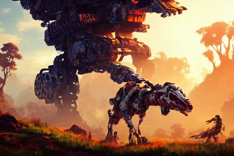 Image similar to tideripper machine mecanical creature robot of horizon forbidden west horizon zero dawn radiating a glowing aura global illumination ray tracing hdr fanart arstation by ian pesty and alena aenami artworks in 4 k