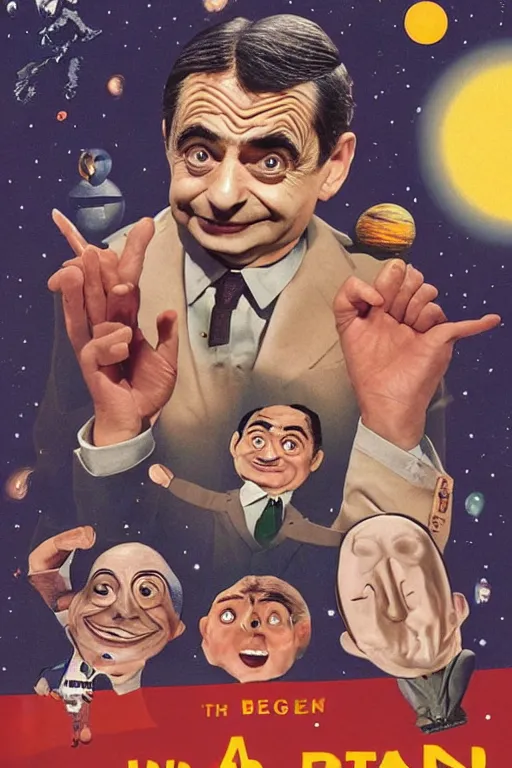 Image similar to criterion collection cover art for the film Mr. Bean goes to Space