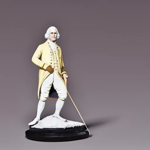 Prompt: tabletop figurine of george washington, painted plastic, studio lighting