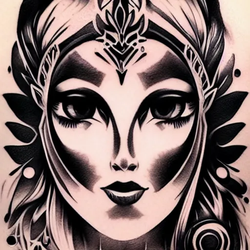 Image similar to tattoo design, stencil, portrait of princess zelda by artgerm,