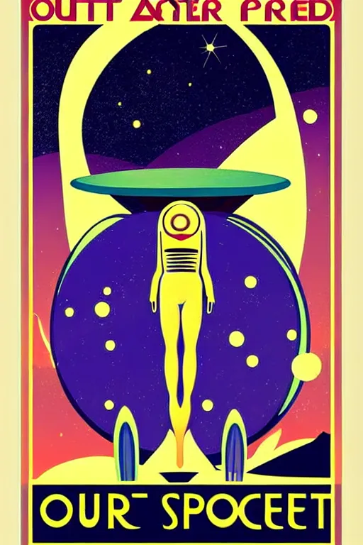 Prompt: art nouveau travel poster. outer space alien planet