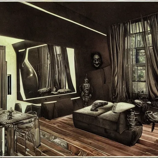 Image similar to bachelor pad with interior design by h. r. giger