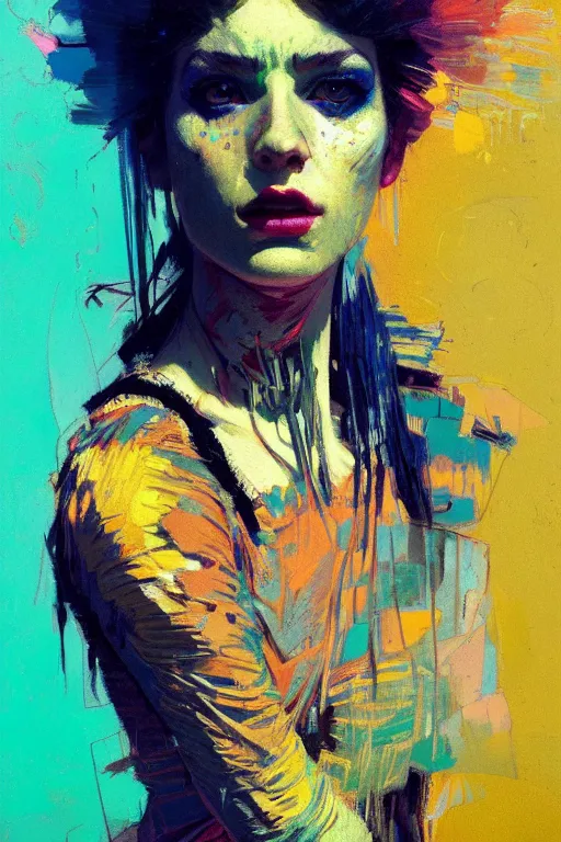 Image similar to portrait of a beautiful punk girl, complementary colors, beautiful face, rule of thirds, intricate outfit, spotlight, by greg rutkowski, by jeremy mann, by francoise nielly, by van gogh, digital painting