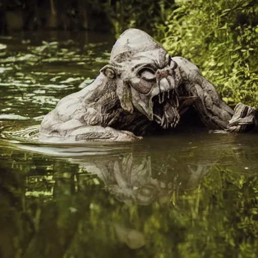 Image similar to a humanoid monster emerging from a pond