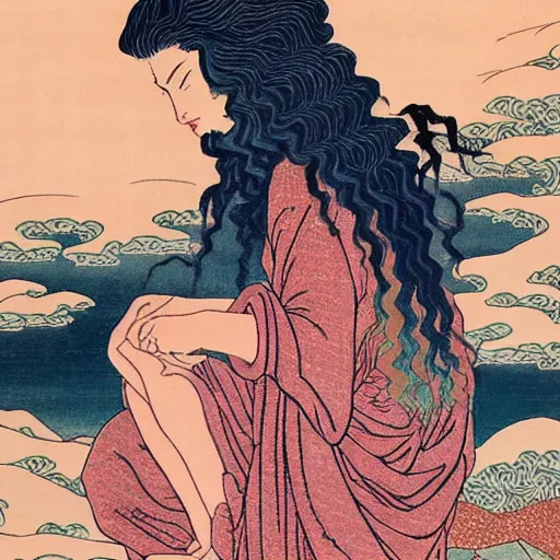 Image similar to Lorde reincarnated as Aphrodite in the style of Hokusai