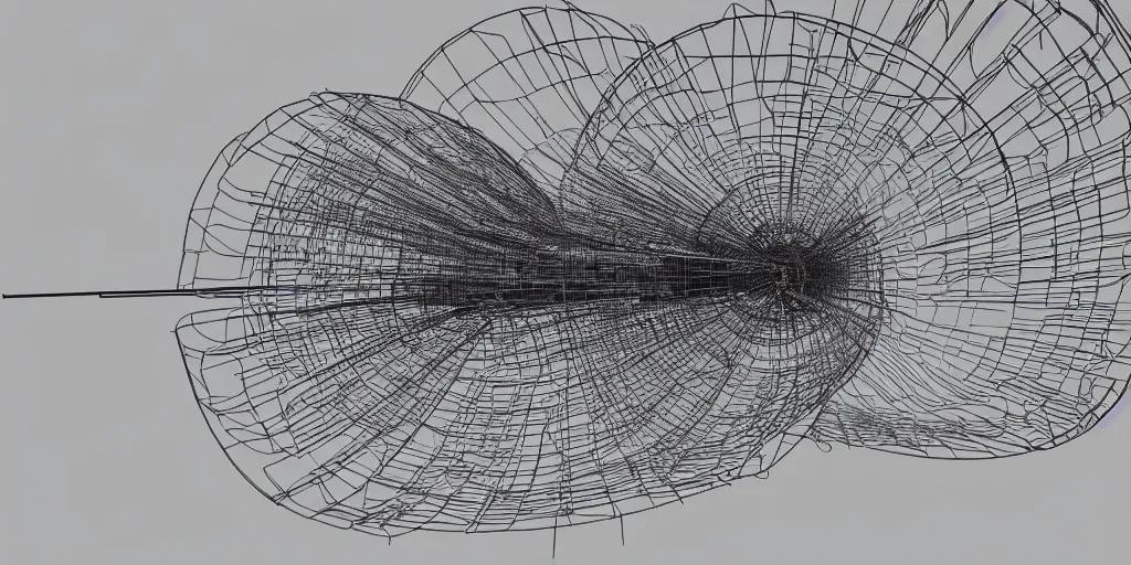 Prompt: wireframe model of a jet engine, black and white