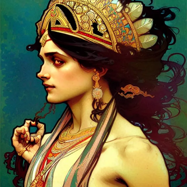 Image similar to an indian princess, art by alphonse mucha and greg rutkowski, elegant, extremely detailed