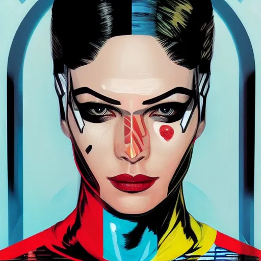 Image similar to portrait of a female android, by MARVEL comics and Sandra Chevrier