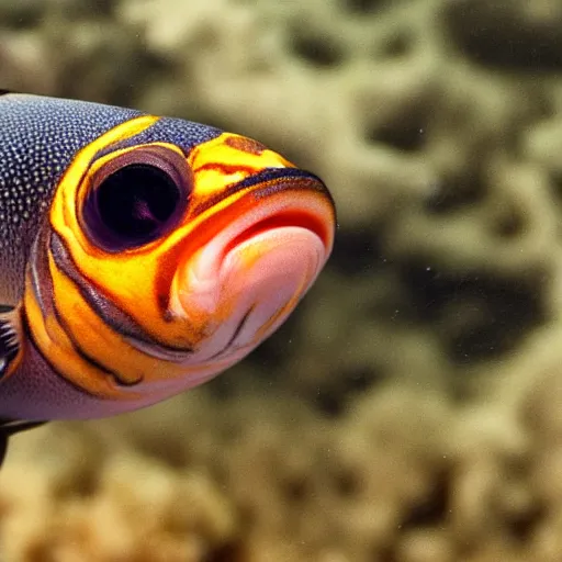 Prompt: front - facing view of a fish, front facing view,