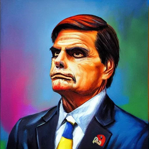 Image similar to oil canvas of jair bolsonaro as a sad clown