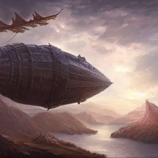 Image similar to a fantasy airship, epic fantasy, detailed, intricate, elegant, digital painting, concept art, smooth, focus, rim light