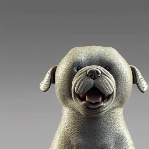 Image similar to a highly detailed realistic 3 d render sculpture of a cute dog with wide open eyes by zhelong xu, unreal engine, ray trace, jingdezhen porcelain. chinese culture. super clear details, ultra clear material. close - up shot, intricate details. 3 d octane render. substance painter.