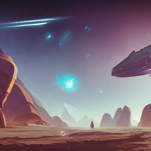 Image similar to new starship in no man's sky digital art in the style of greg rutkowski and craig mullins, 4 k