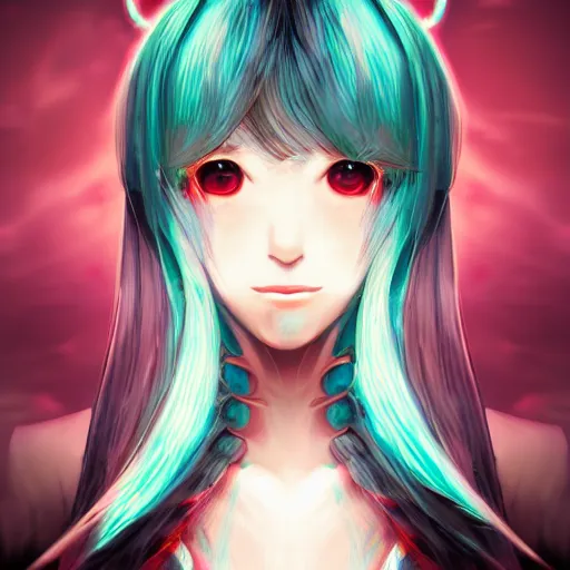 Prompt: portrait a hatsune miku, light effect, anime style hyper detailed, illustration, bloody, intricate, elegant, digital painting, artstation, smooth, sharp focus, art by leonardo da vinci.