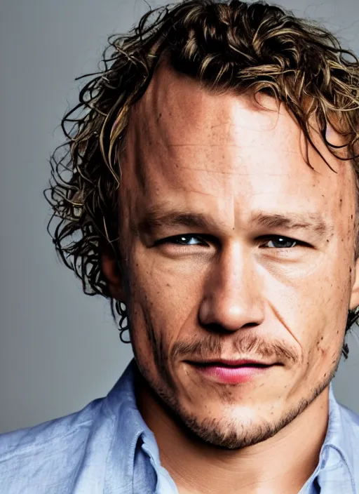 Prompt: DSLR photo portrait still of 43 year old age 43 Heath Ledger at age 43!!!, 85mm f1.8